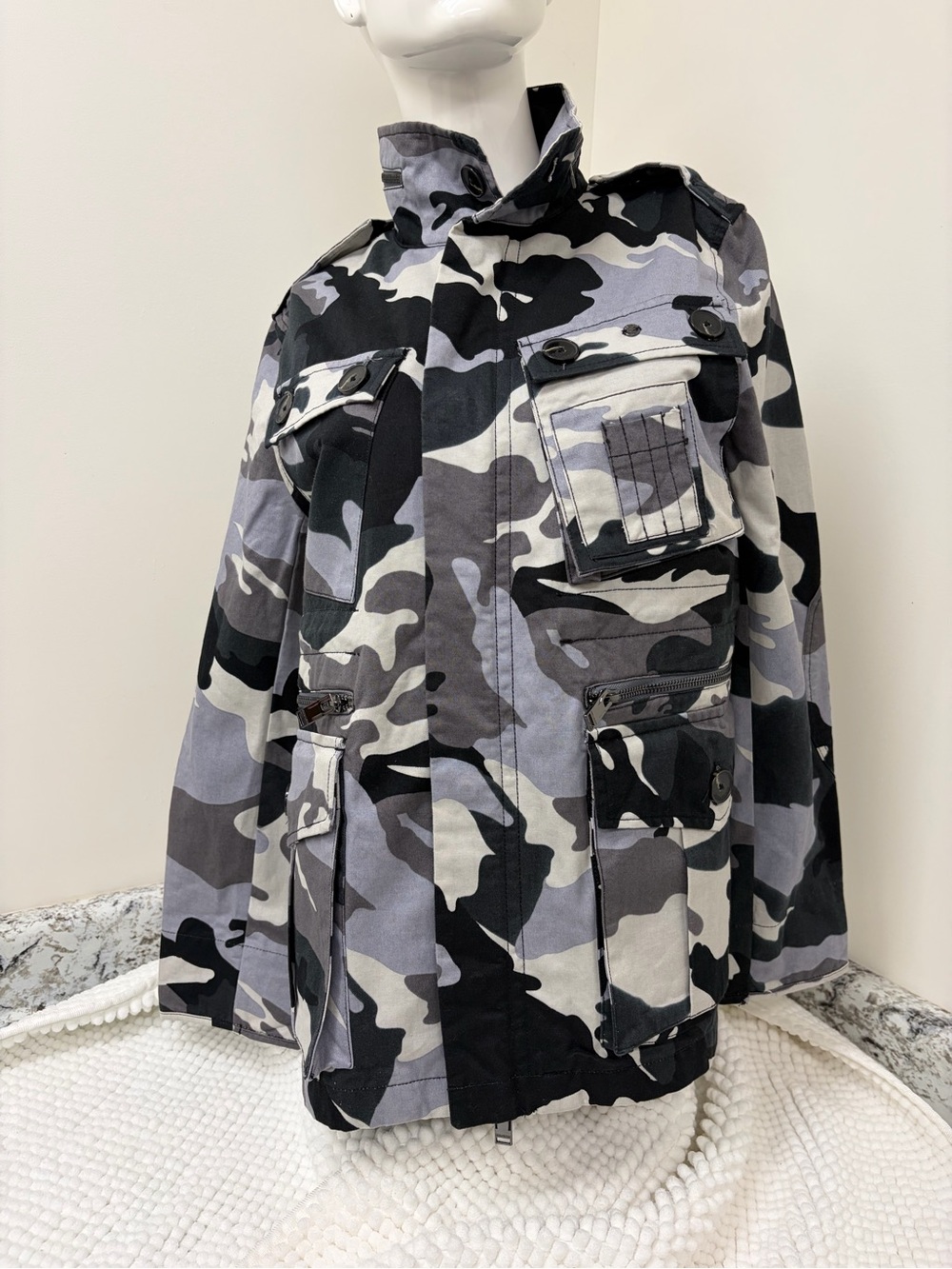Zadig & Voltaire Black Gray White Camouflage Utility Jacket